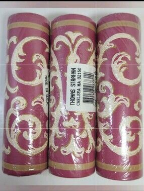 Thomas Strahan Wallpaper BORDER 3 Rolls Burgundy Cream Scroll 5 Yds Vintage